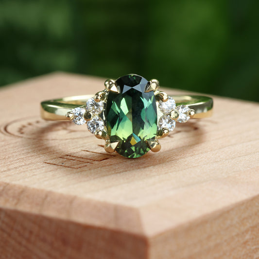 Bespoke Parti Sapphire & Diamond Cluster Engagement Ring