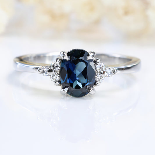 Custom Midnight Blue Sapphire & Diamond Cluster Engagement Ring