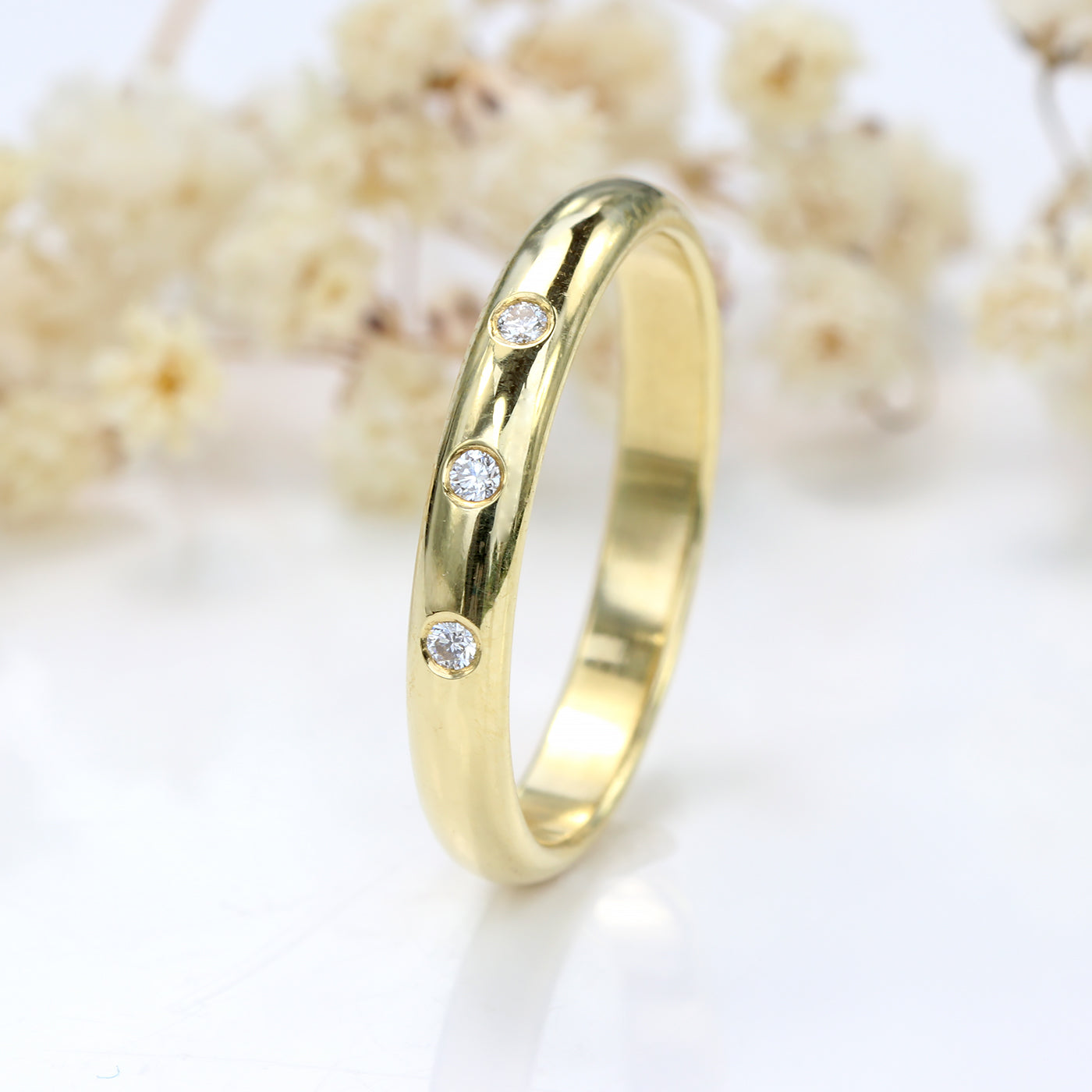 18ct Gold Three Diamond Wedding or Eternity Ring, Size M (Resize K 1/2 – M 1/2)