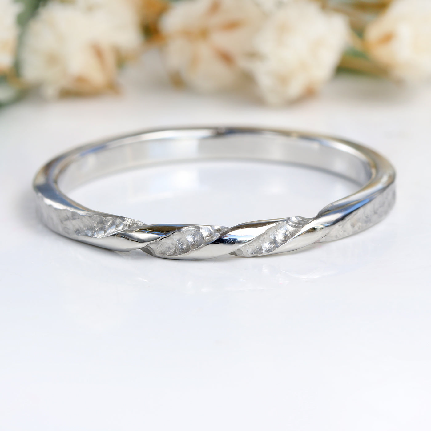 Custom Hammered Triple Twist Wedding Ring in Platinum