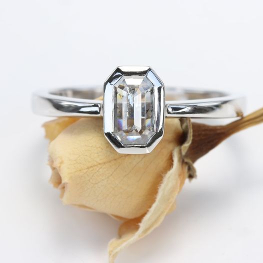 Platinum Octagon Shape Diamond Solitaire Engagement Ring