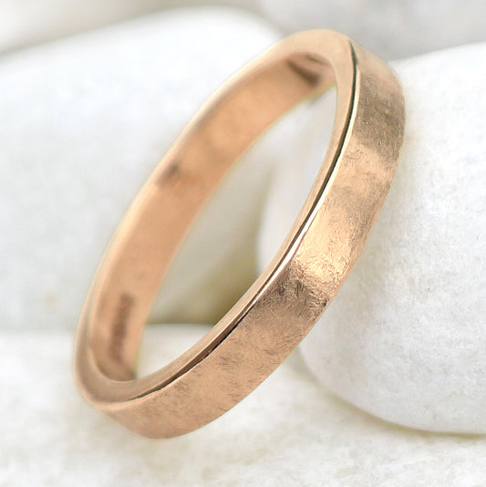 18ct Rose Gold 3mm Flat Urban Finish Men's Wedding Ring