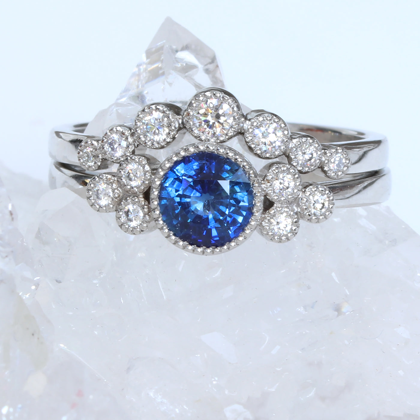 Platinum Sapphire & Diamond Engagement Ring & Wedding Ring Set
