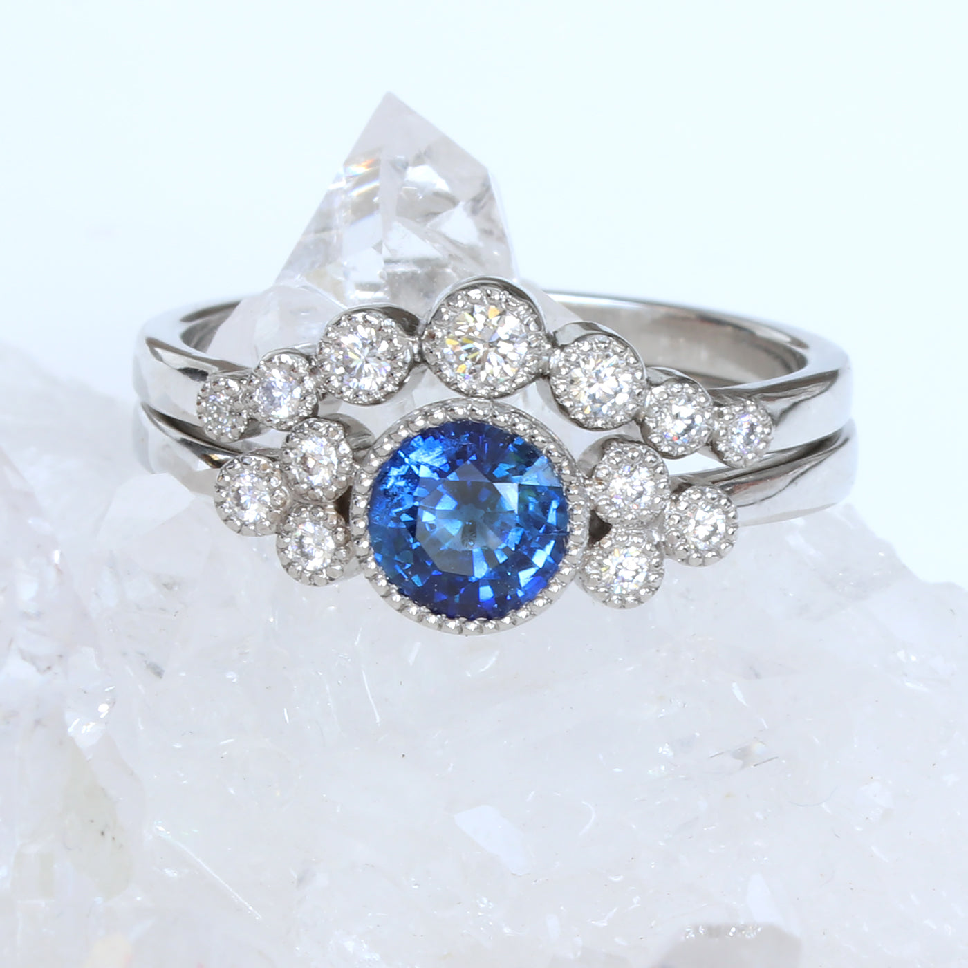 Platinum Sapphire & Diamond Engagement Ring & Wedding Ring Set