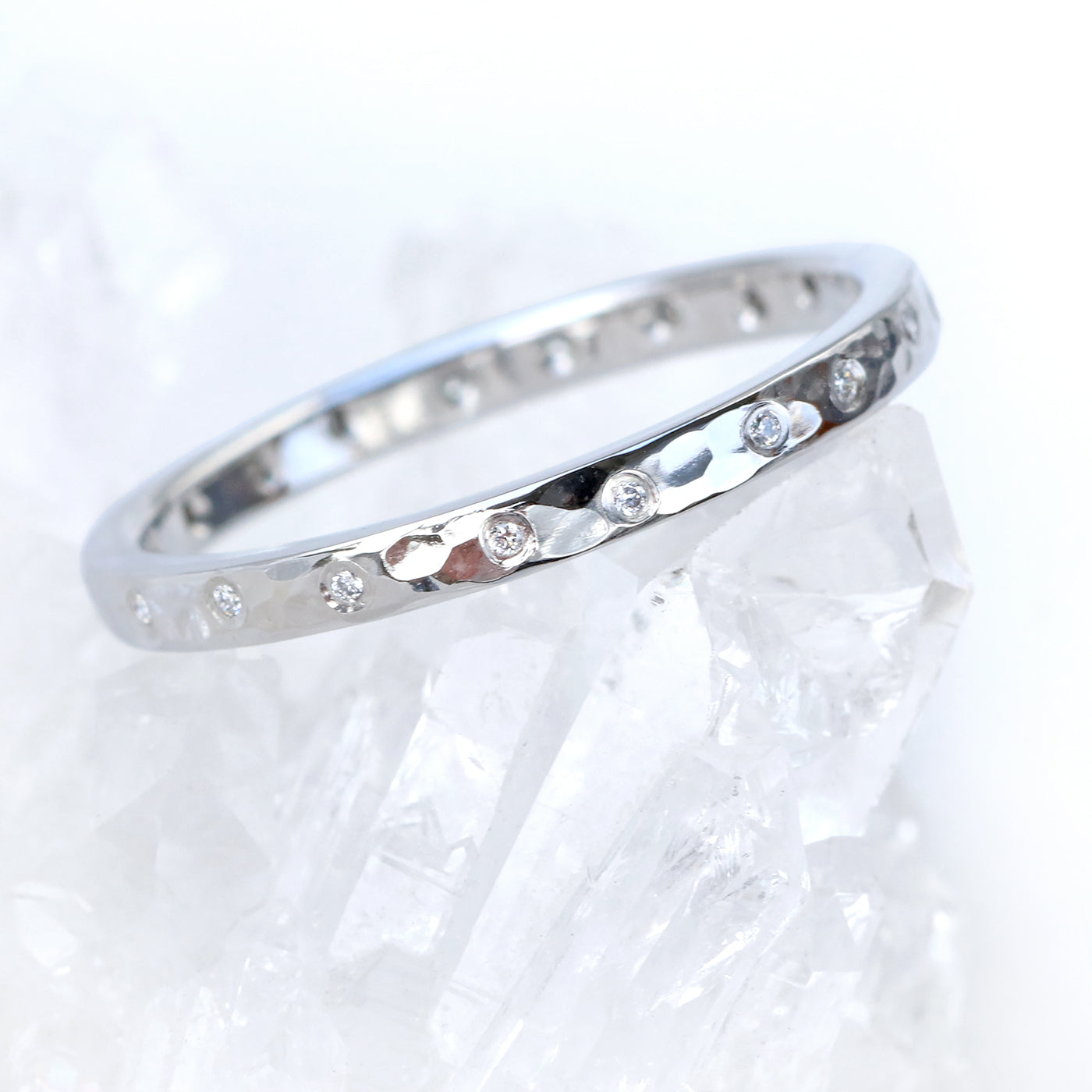 Platinum Slim Hammered 20 Diamond Wedding Ring