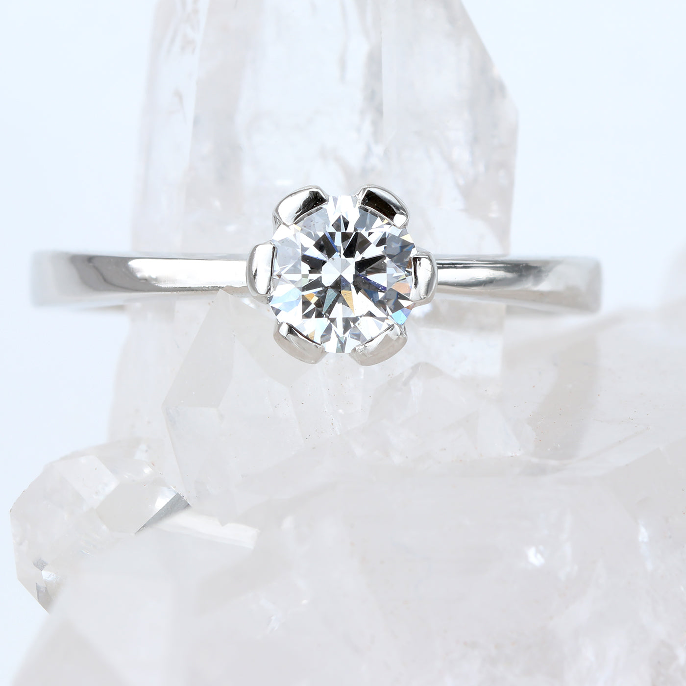Platinum Lab Diamond Flower Solitaire Engagement Ring