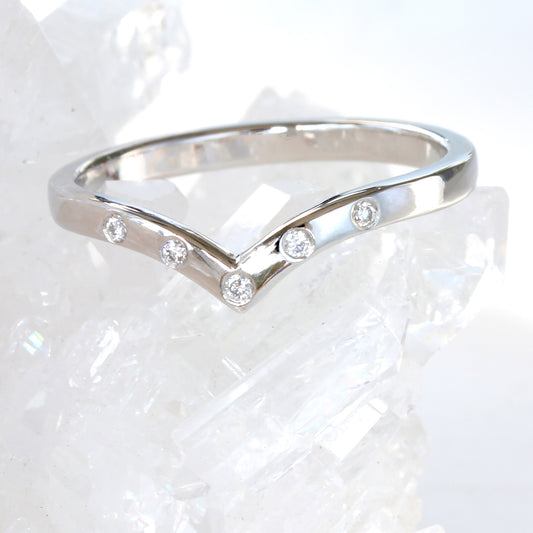 18ct Palladium White Gold 5 Diamond Wishbone Wedding Ring
