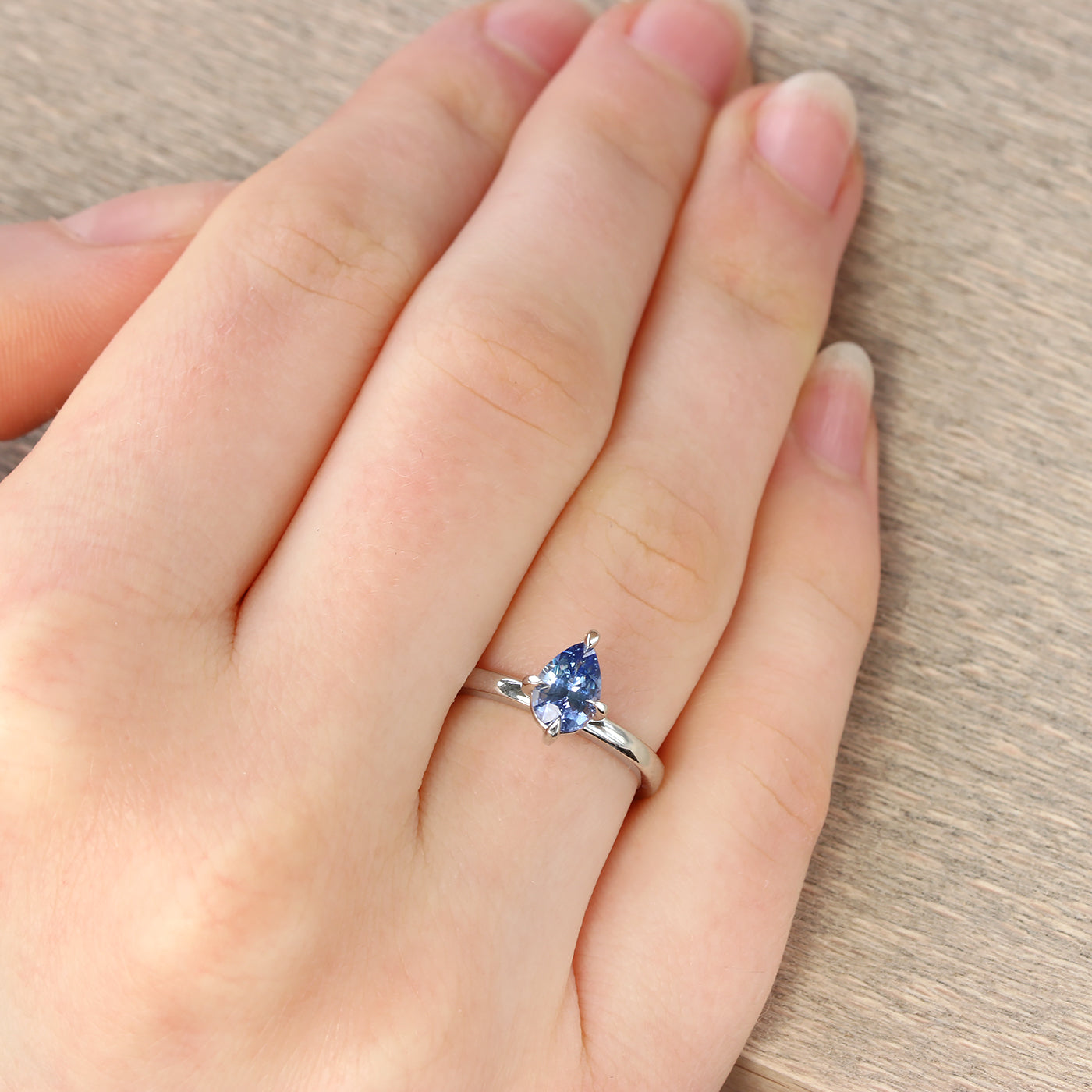 Platinum Blue Pear Shape Sapphire Solitaire Engagement Ring