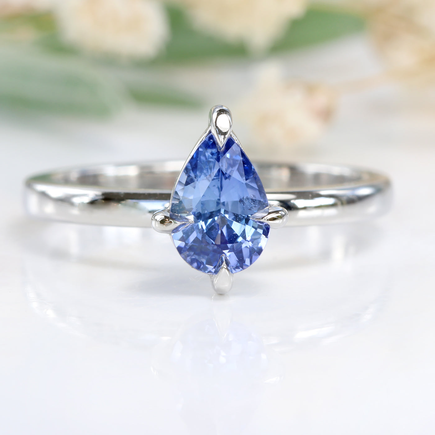 Platinum Blue Pear Shape Sapphire Solitaire Engagement Ring