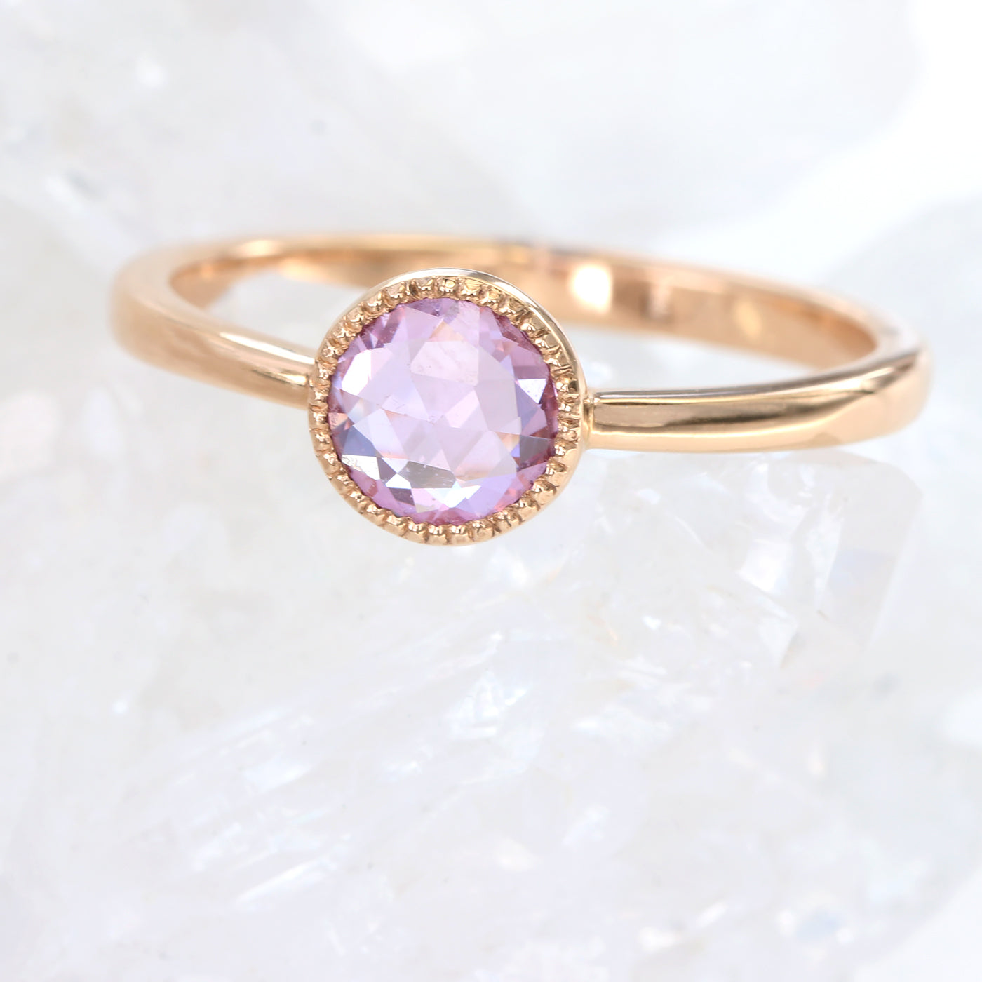 18ct Rose Gold Violet Pink Rose Cut Sapphire Ring