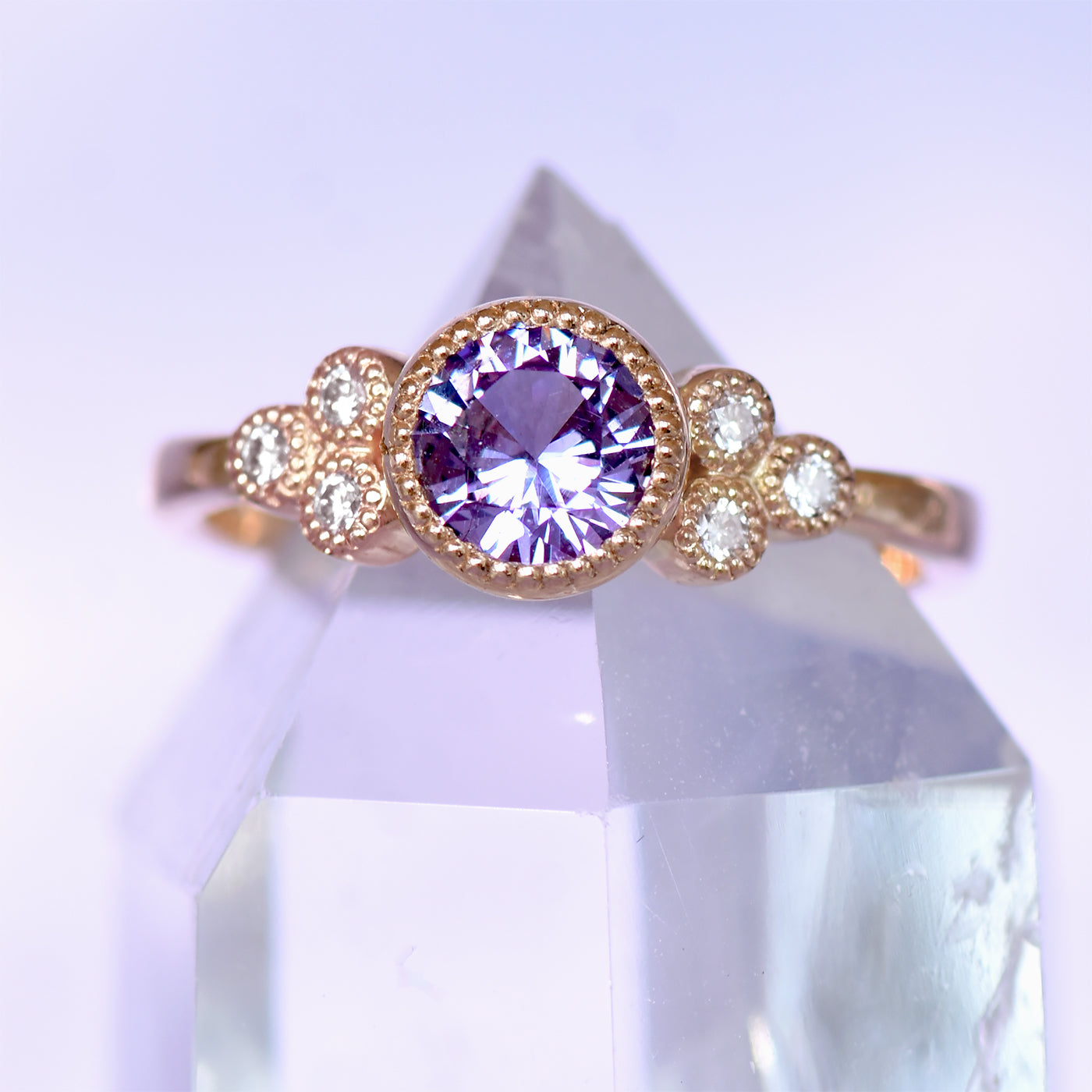 violet sapphire and diamond rose gold ring