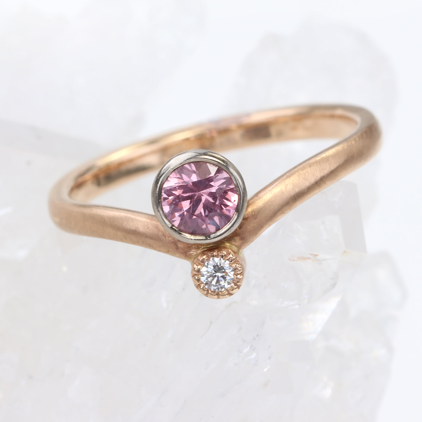 18ct Rose Gold Sweetheart Diamond & Pink Sapphire Ring