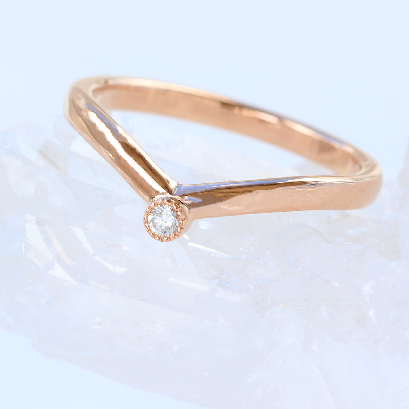 18ct Rose Gold Solitaire Diamond Wishbone Ring (Size L)
