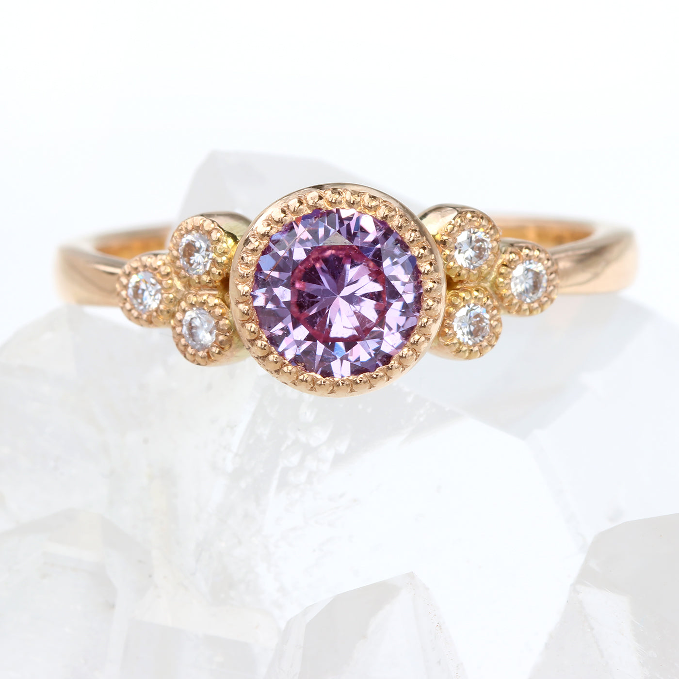 18ct Rose Gold Violet Sapphire Diamond Cluster Ring