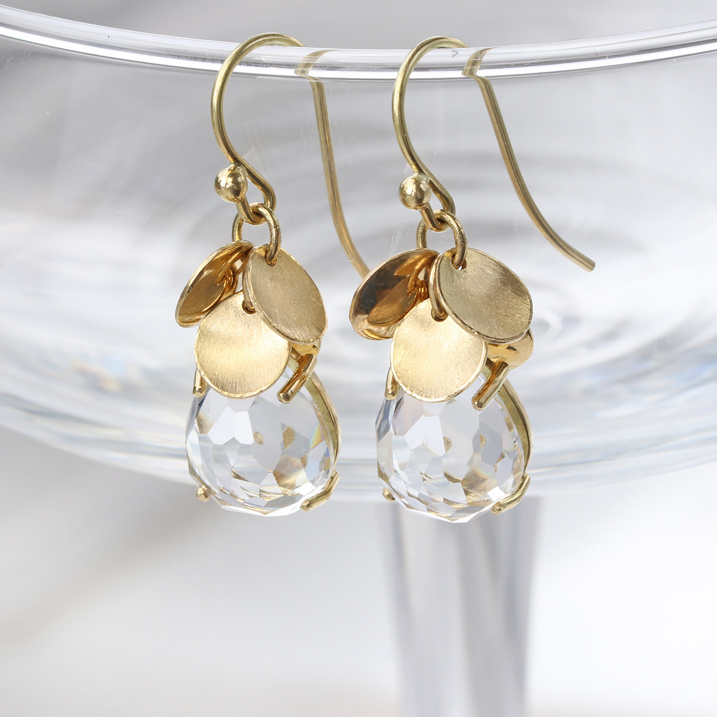 18ct Gold White Topaz Petal Earrings