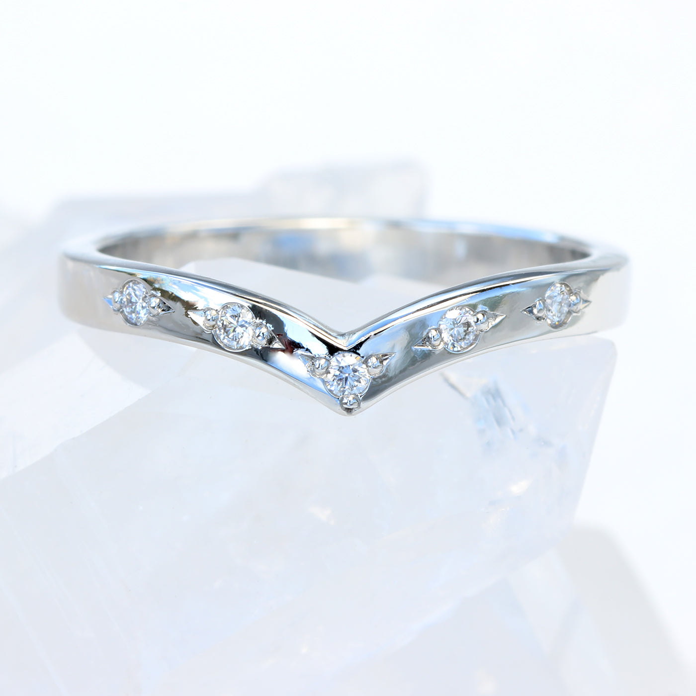 White Gold Bead Set Diamond Wishbone Wedding Ring