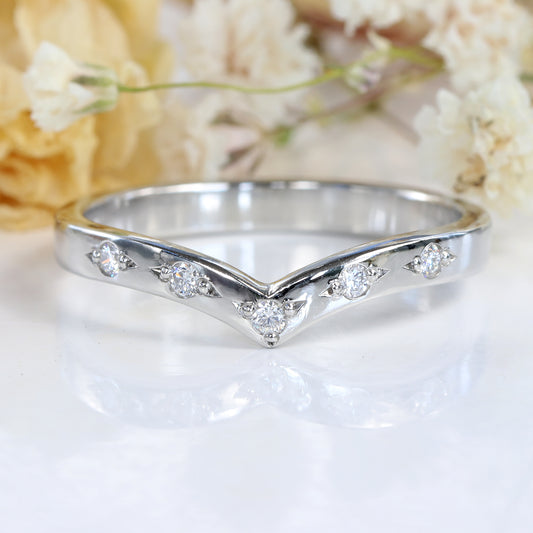 Bead Set Diamond Wishbone Wedding or Eternity Ring in Platinum - Size M 1/2