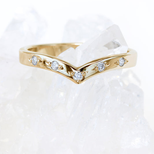 18ct Rose Gold Bead Set Diamond Wishbone Wedding Ring