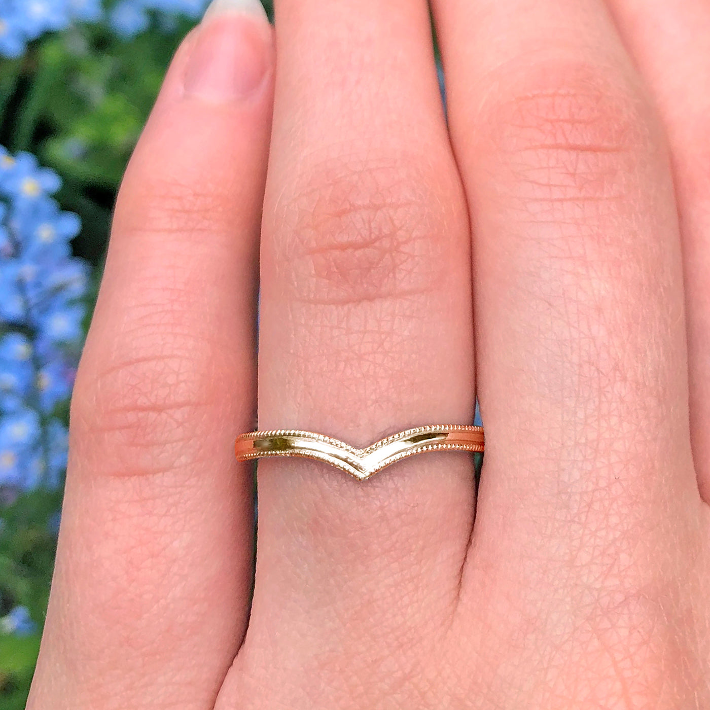 18ct Rose Gold Milgrain Engraved Wishbone Wedding Ring