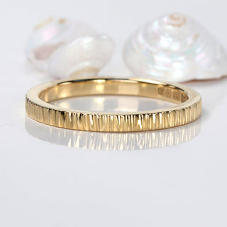 9ct gold wedding band with tree bark texture