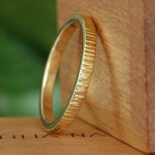 Slim Tree Bark Texture 18ct Gold Wedding Ring