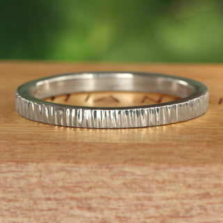 Slim Tree Bark Texture 950 Platinum Wedding Ring