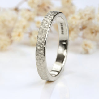3mm Flat Hammered White Gold Wedding Ring