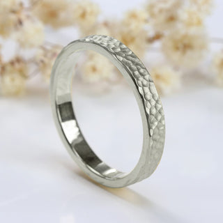 3mm Flat Hammered White Gold Wedding Ring
