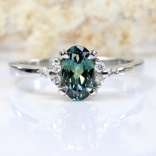 Custom Parti Sapphire & Diamond Cluster Engagement Ring