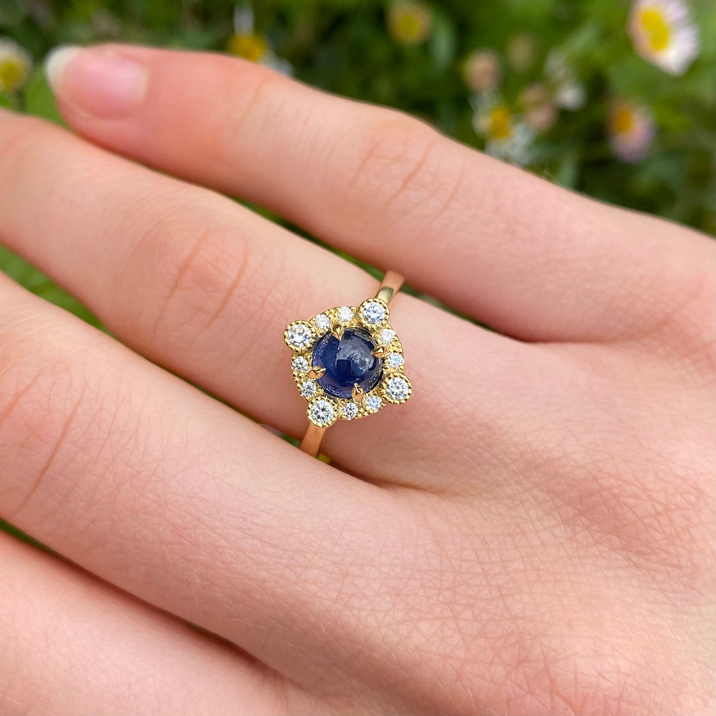 Blue Sapphire and Diamond Halo Ring, 18ct Gold (Size K 1/2, Resize H - N 1/2)