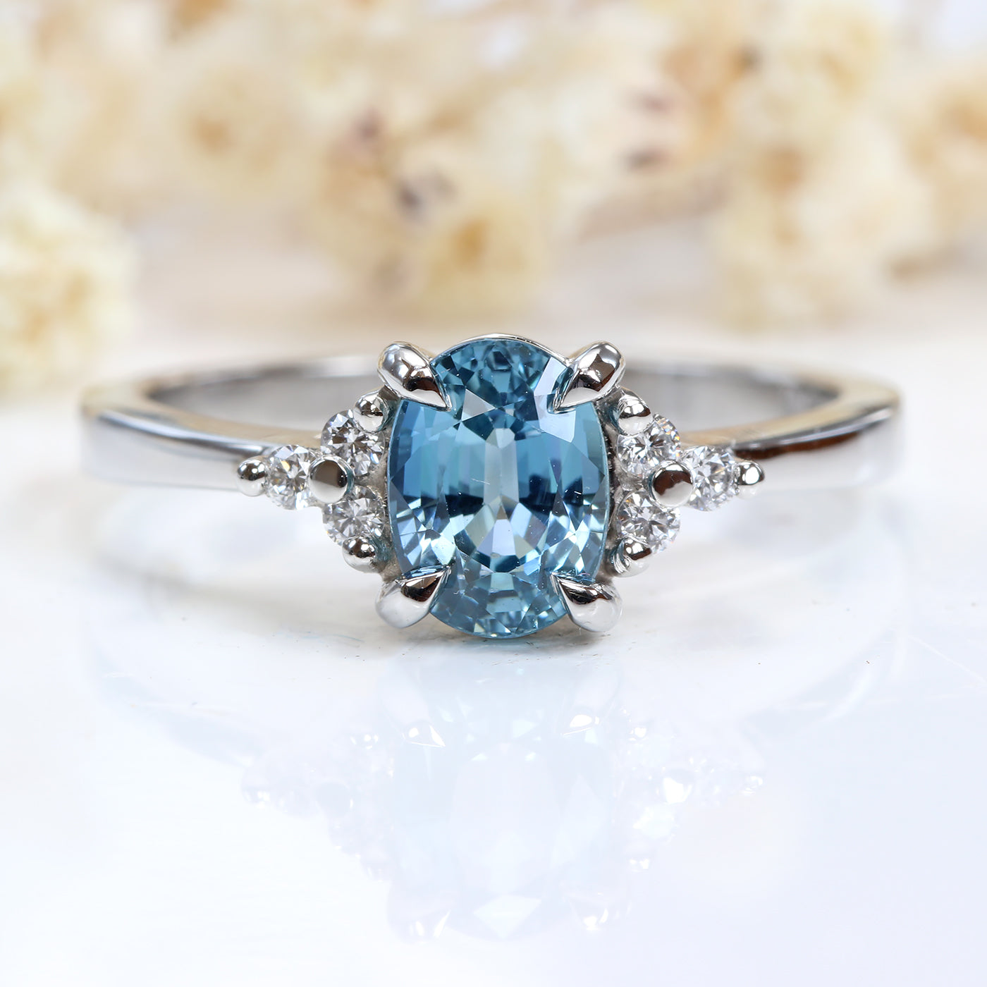 Bespoke Teal Sapphire & Diamond Cluster Engagement Ring