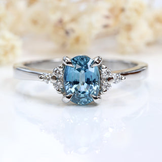 Custom Platinum Teal Sapphire & Diamond Cluster Engagement Ring