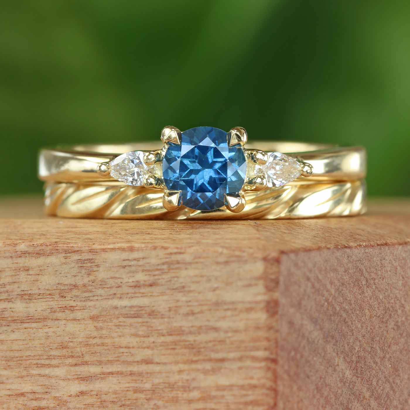 Blue Sapphire & Pear Cut Diamond Trilogy Engagement Ring, 18ct Gold (Size K 1/2, Resize I 1/2 - M 1/2)