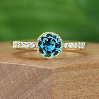 Bespoke Newlyn 18ct Gold Parti Sapphire & Pavé Diamond Band Solitaire Engagement Ring