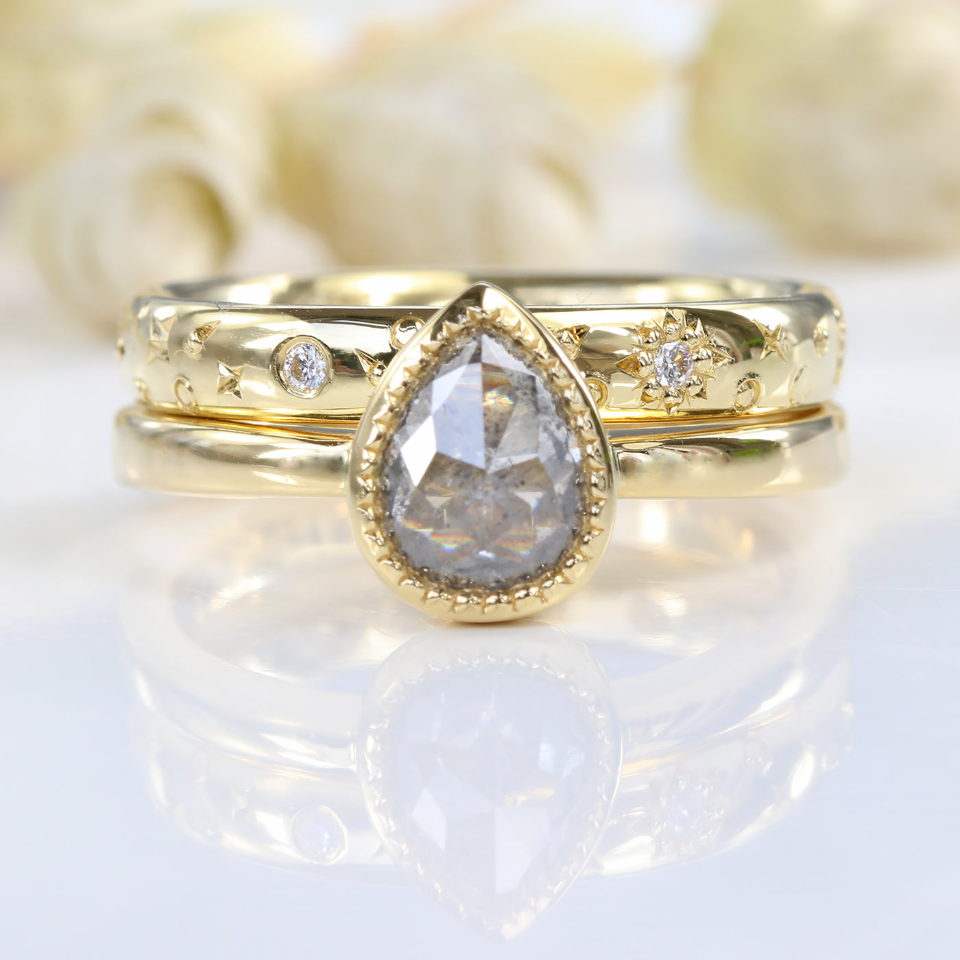 Celestial Diamond Band | Sun, Moon and Stars Gold Ring (Size J)