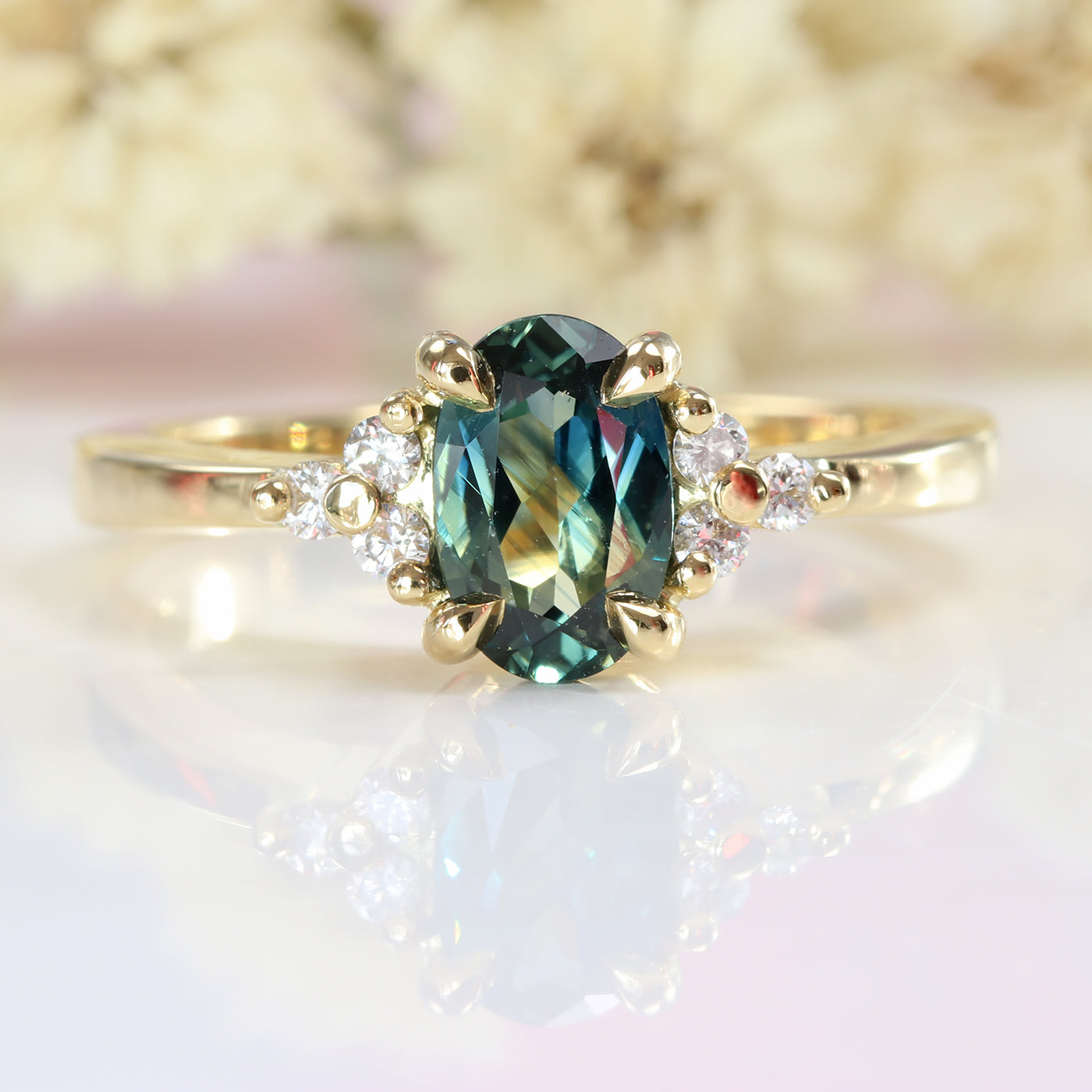 Custom Parti Sapphire & Diamond Cluster Engagement Ring