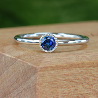 Custom Petite Dark Blue Sapphire Solitaire Engagement Ring in Platinum