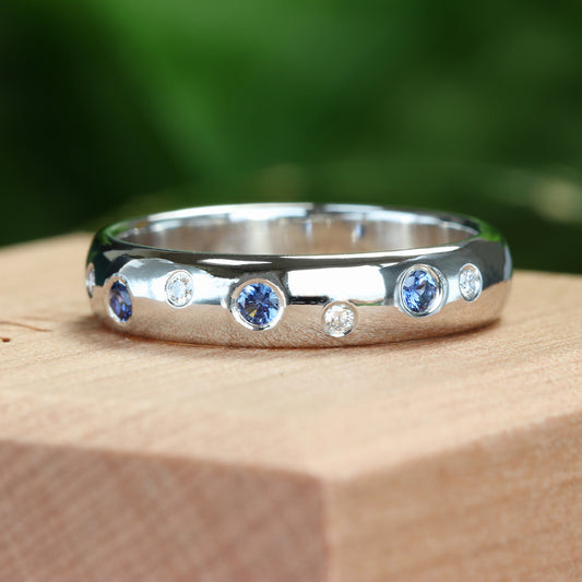 Custom Sapphire and Diamond Wedding/Eternity Ring in Platinum