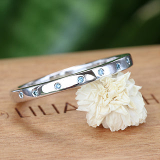 Custom Teal Blue Diamond Platinum Wedding Ring