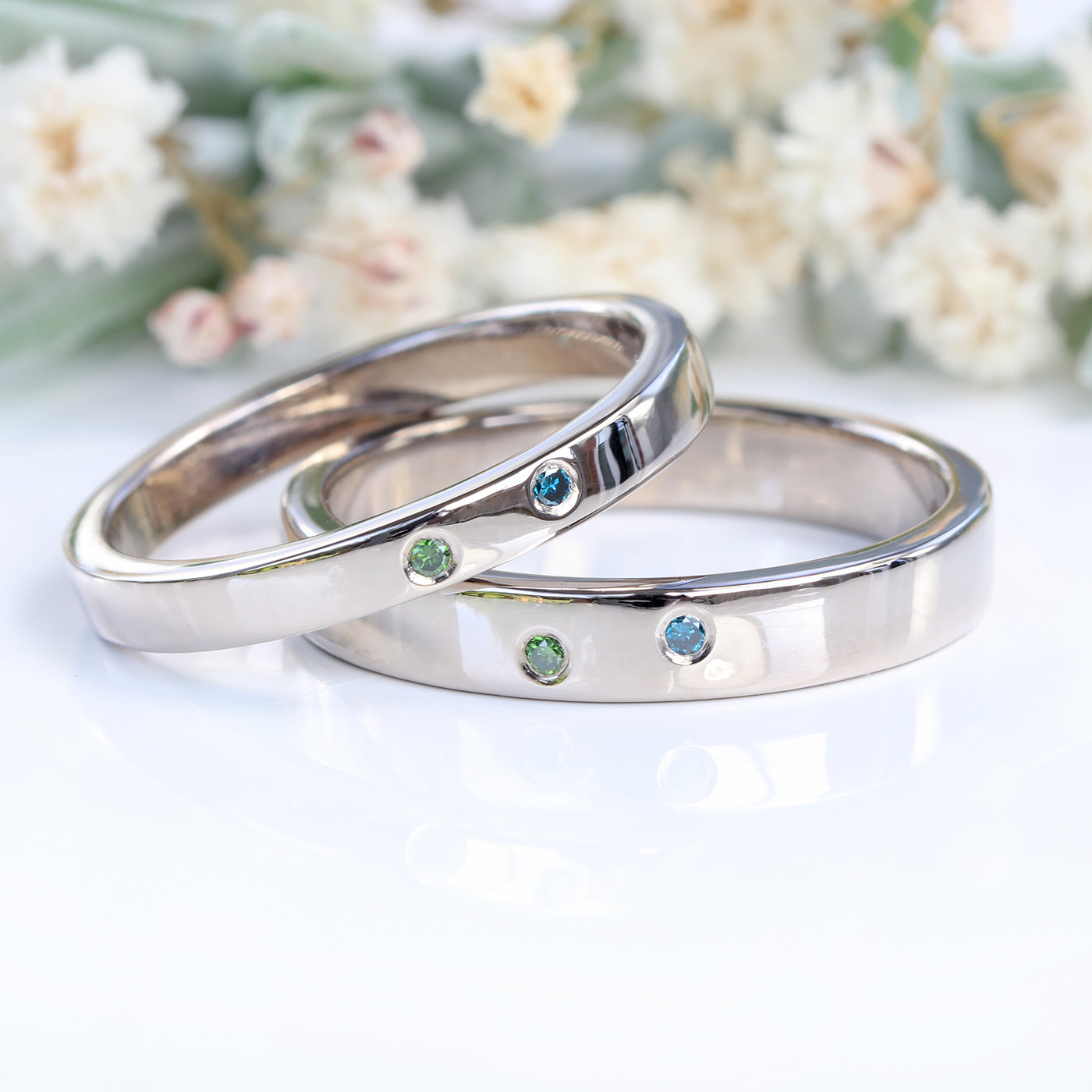 Bespoke 18ct White Gold Wedding Rings Set with Sapphires