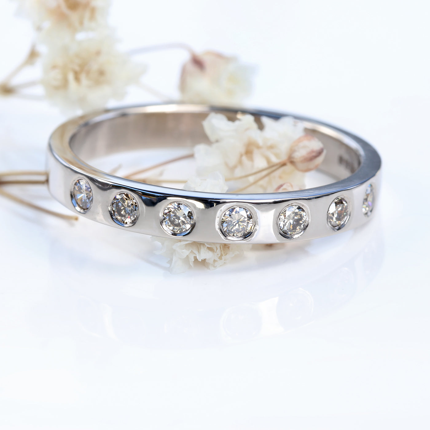 Custom Champage Diamond Wedding Ring in 18ct White Gold