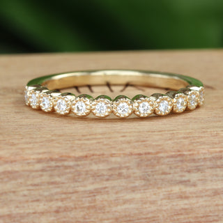 18ct Gold Milgrain Engraved Diamond Wedding Ring