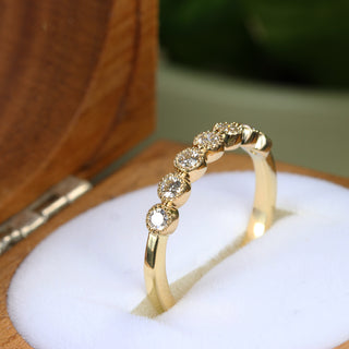 Seven Diamond Milgrain Eternity or Wedding Ring, 18ct Gold (Size I 1/2, resize I to J 1/2)