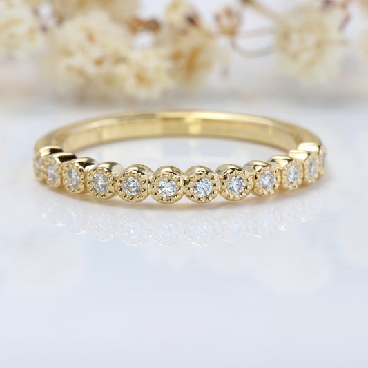 18ct Gold Milgrain Engraved Diamond Wedding Ring