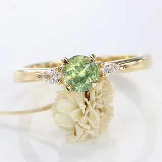 Custom Green Sapphire & Diamond Trilogy Engagement Ring