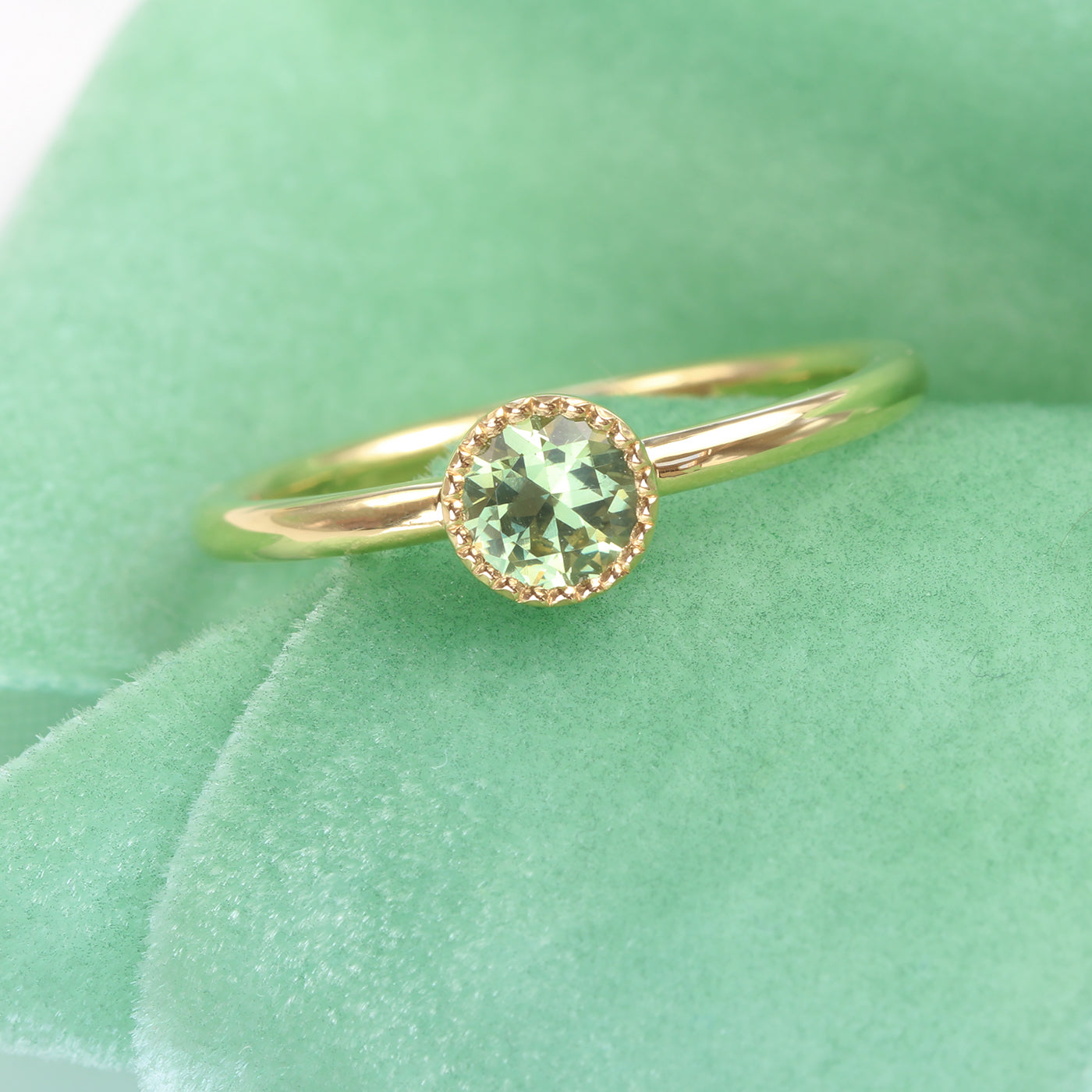 Petite Green Sapphire Solitaire Engagement Ring, 18ct Gold (Size J 1/2, Resize H – K)