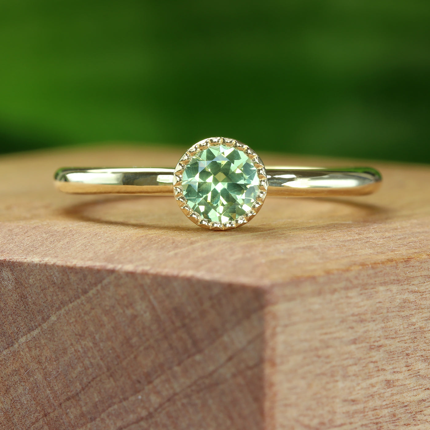 Petite Green Sapphire Solitaire Engagement Ring, 18ct Gold