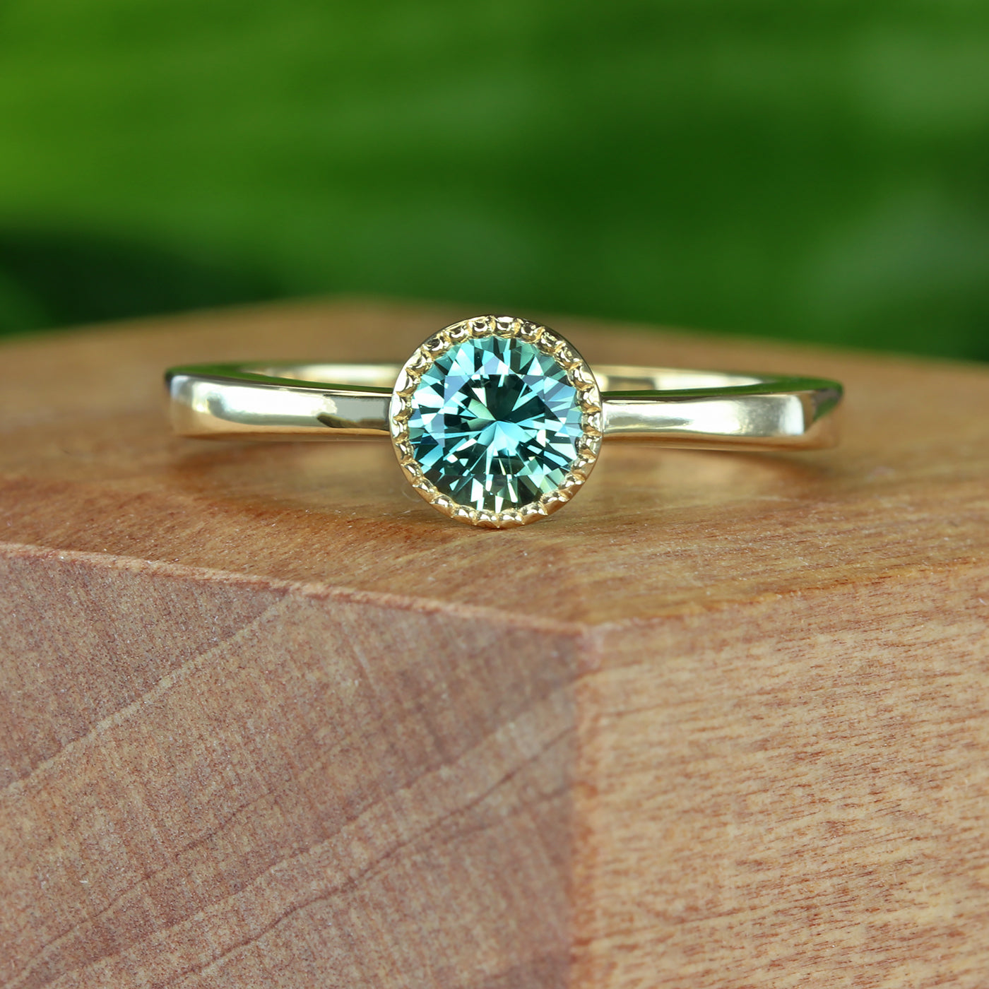 Teal Green Sapphire Solitaire Engagement Ring in 18ct Gold