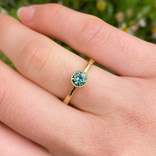 Custom Teal Green Sapphire Solitaire Engagement Ring in 18ct Gold