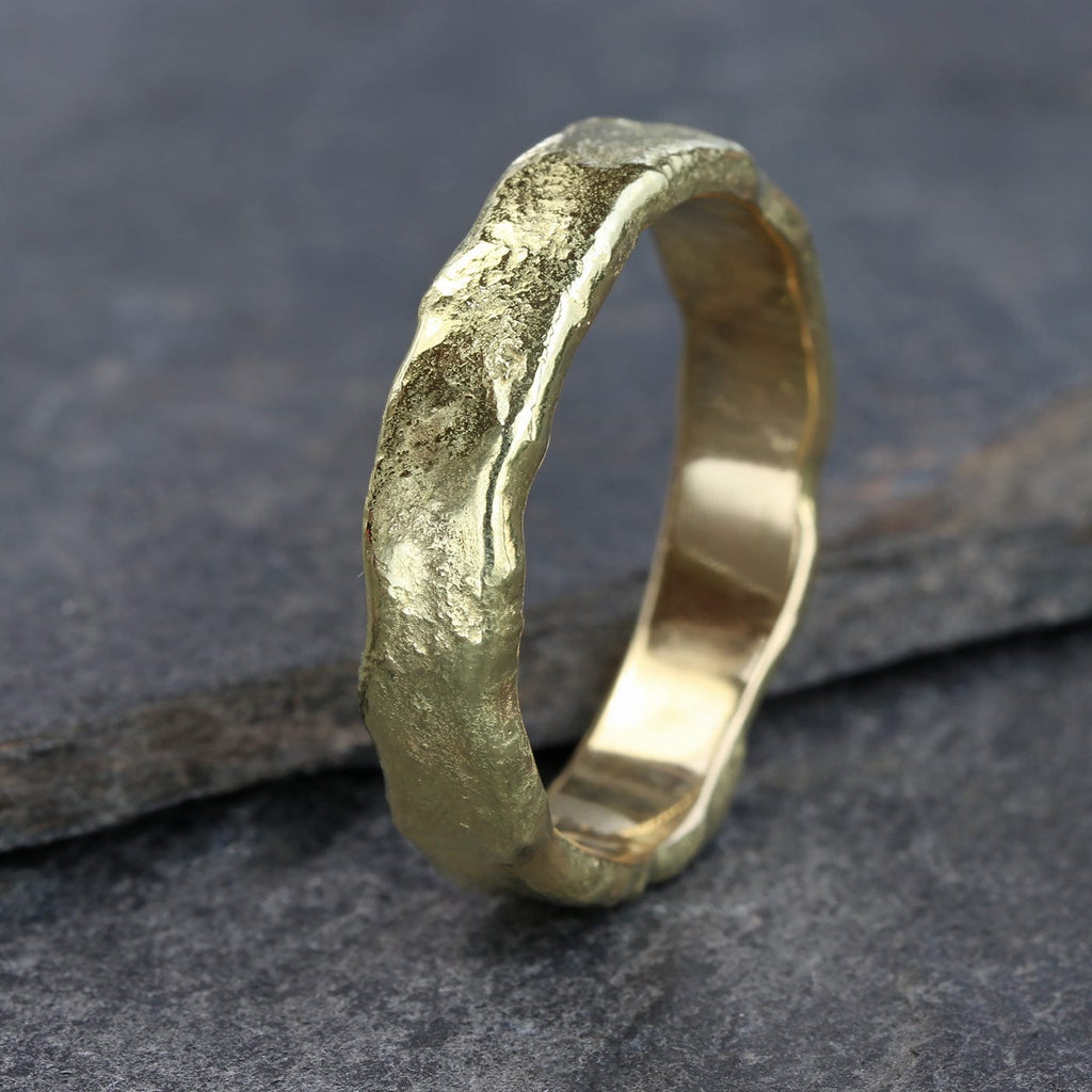 Mineral: Handmade 18ct Gold 5mm Wedding Ring with Molten Texture ...